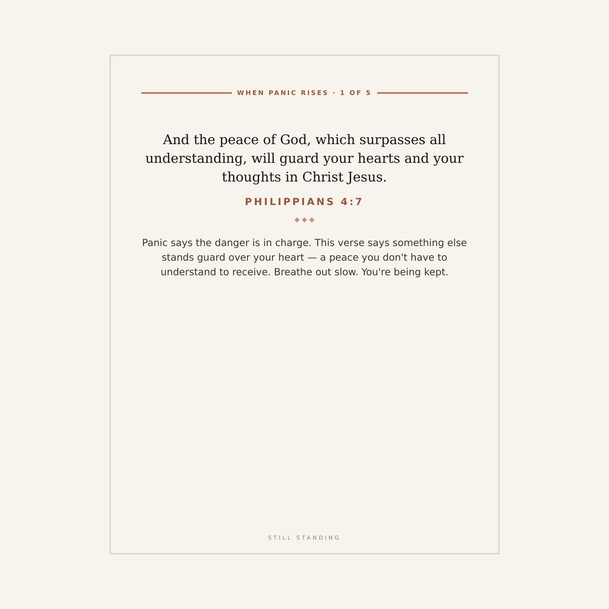 Close-up of one card: Philippians 4:7 with a short encouragement
