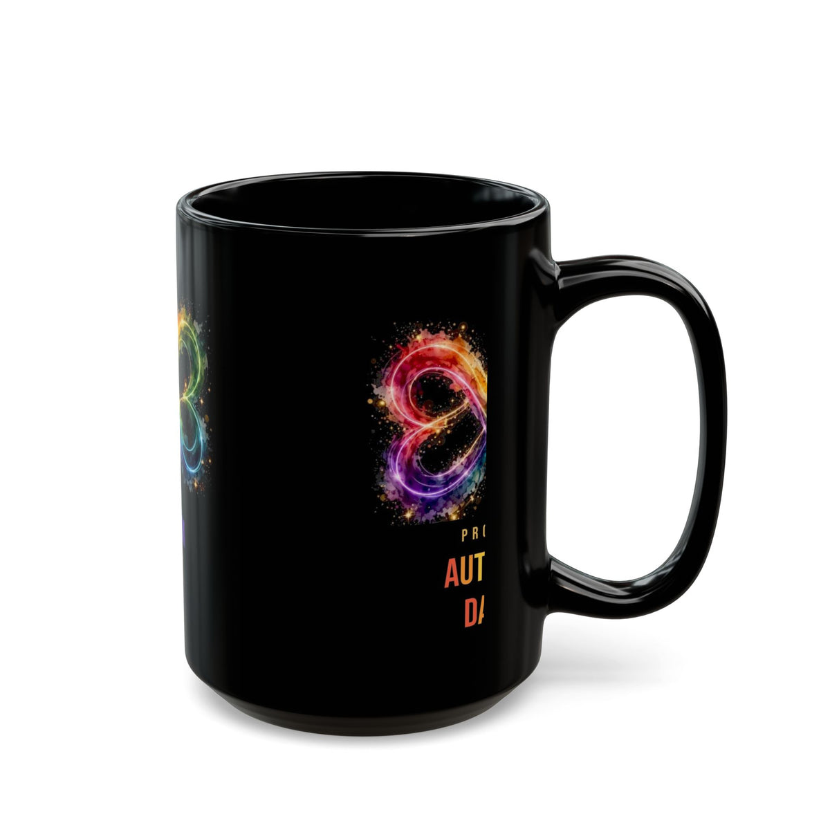 Proud Autism Dad — Rainbow Infinity Black Mug