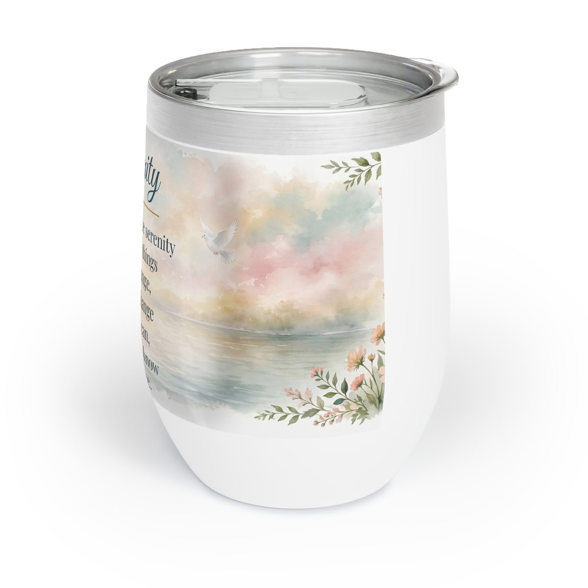 Serenity Prayer Wine Tumbler — Sunrise Watercolor