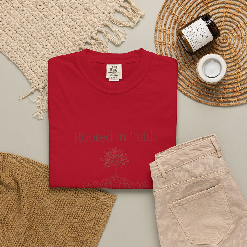 Rooted in Faith – Colossians 2:7 Christian T-Shirt