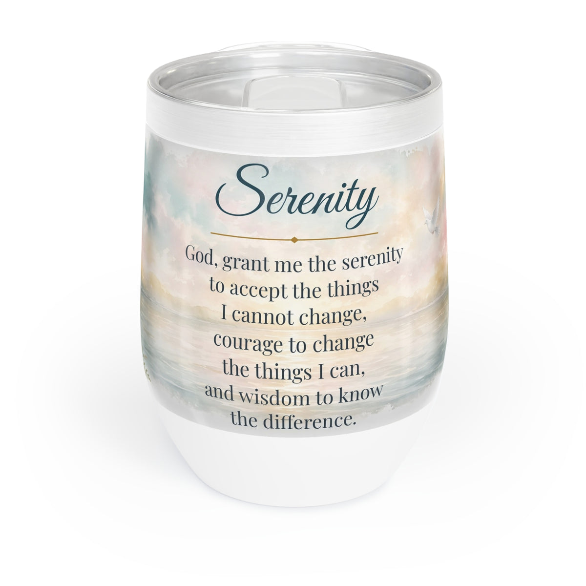 Serenity Prayer Wine Tumbler — Sunrise Watercolor