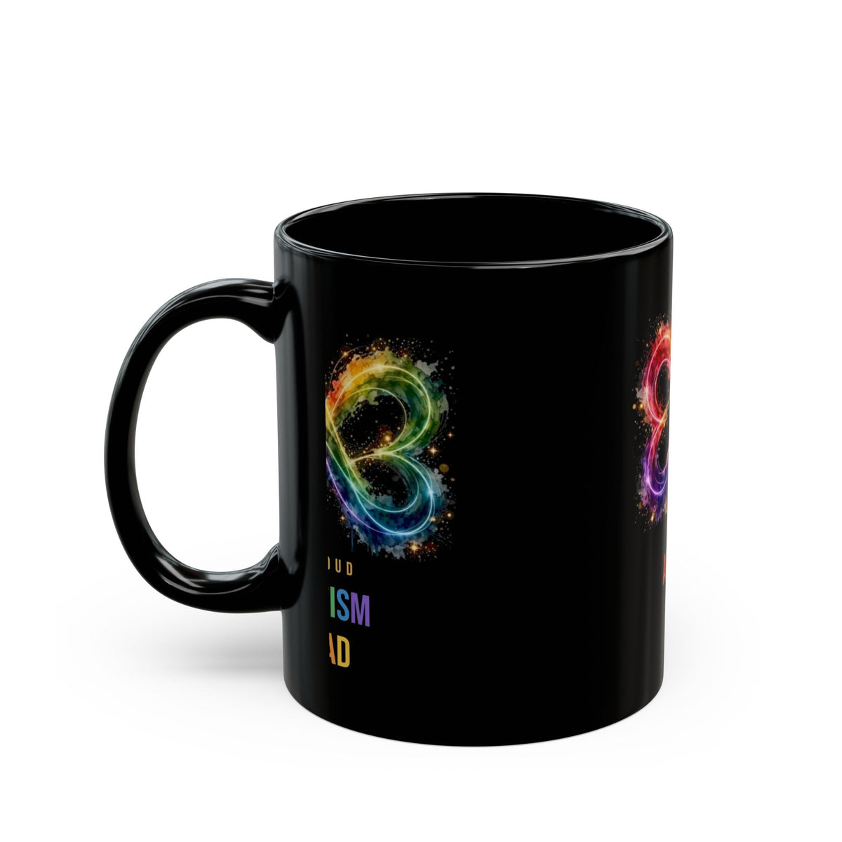 Proud Autism Dad — Rainbow Infinity Black Mug