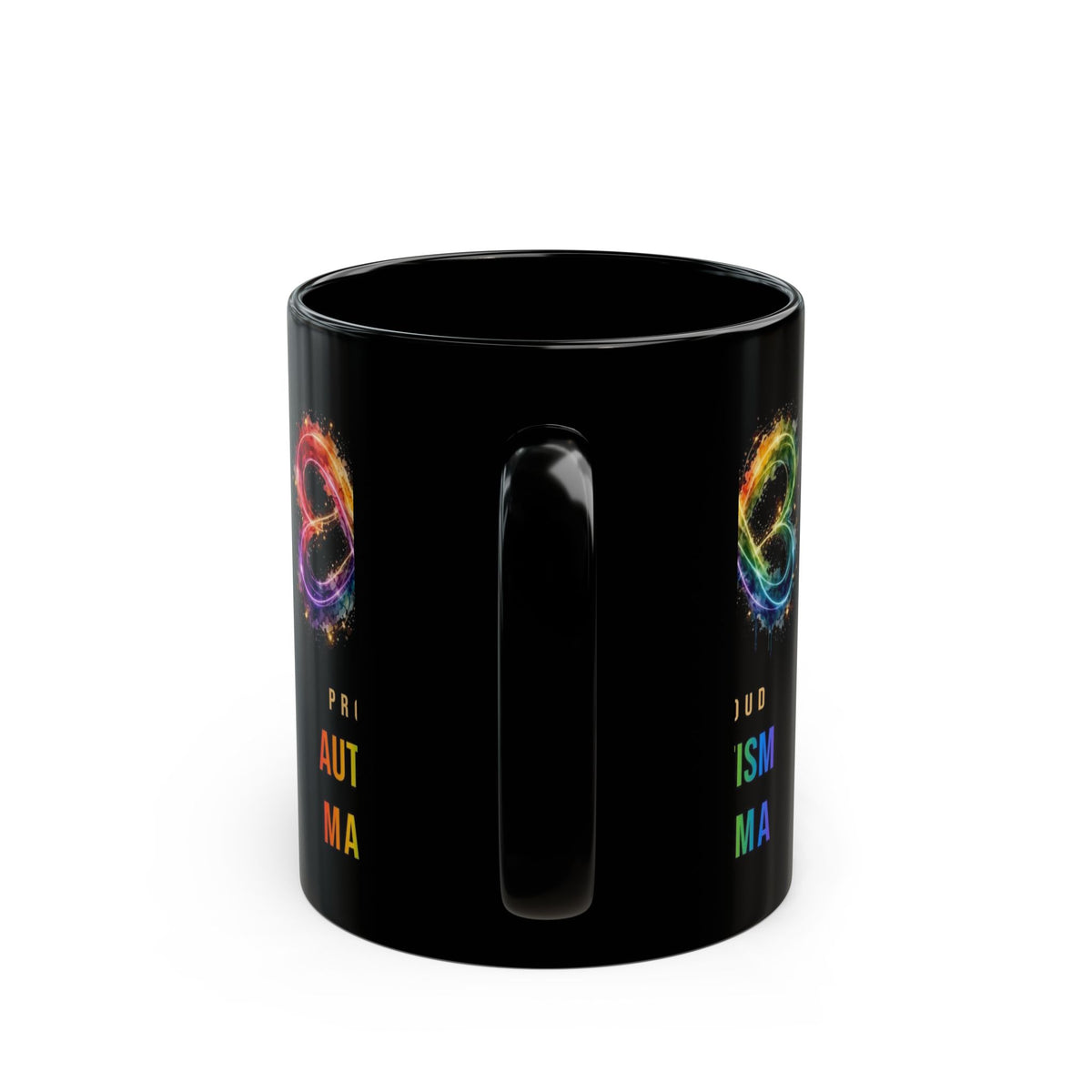 Proud Autism Mama — Rainbow Infinity Black Mug
