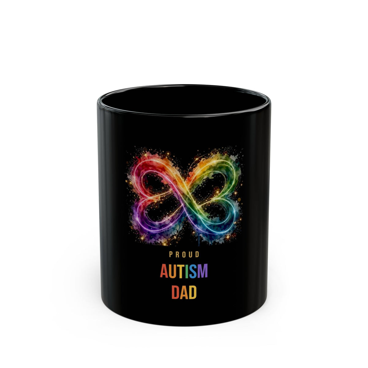 Proud Autism Dad — Rainbow Infinity Black Mug
