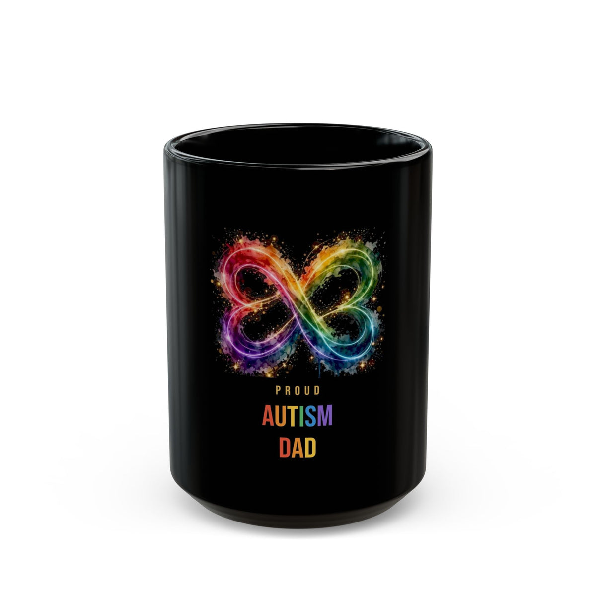 Proud Autism Dad — Rainbow Infinity Black Mug