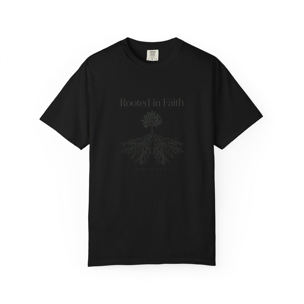 Rooted in Faith – Colossians 2:7 Christian T-Shirt