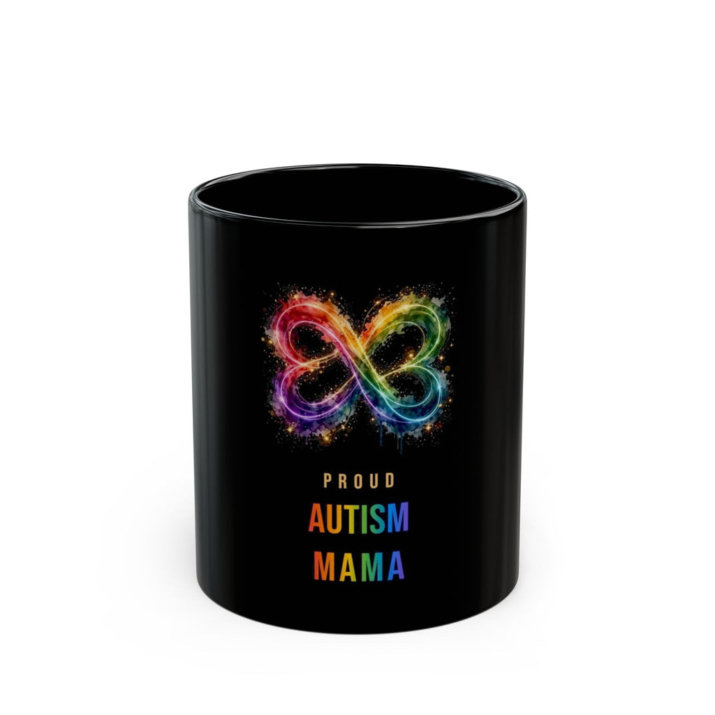 Proud Autism Mama — Rainbow Infinity Black Mug