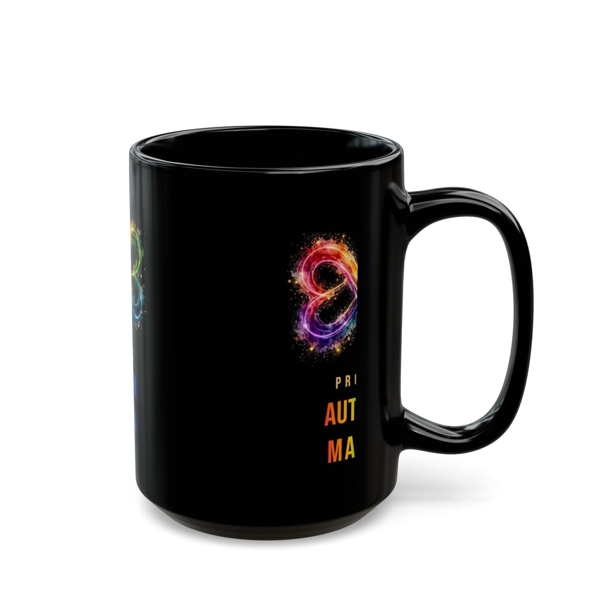 Proud Autism Mama — Rainbow Infinity Black Mug