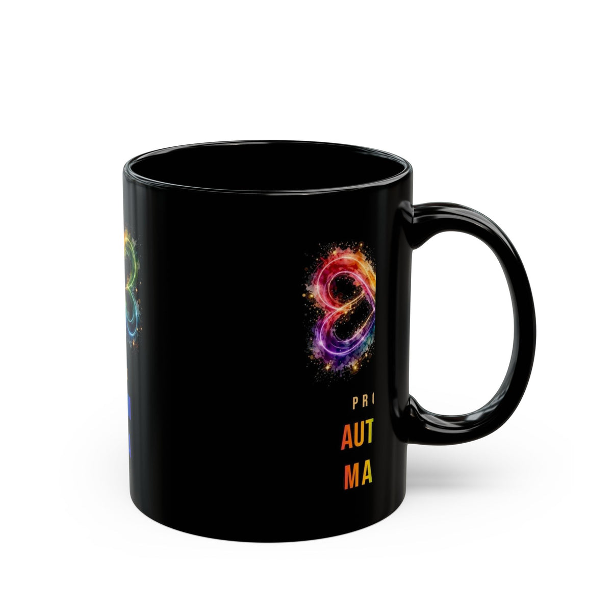 Proud Autism Mama — Rainbow Infinity Black Mug