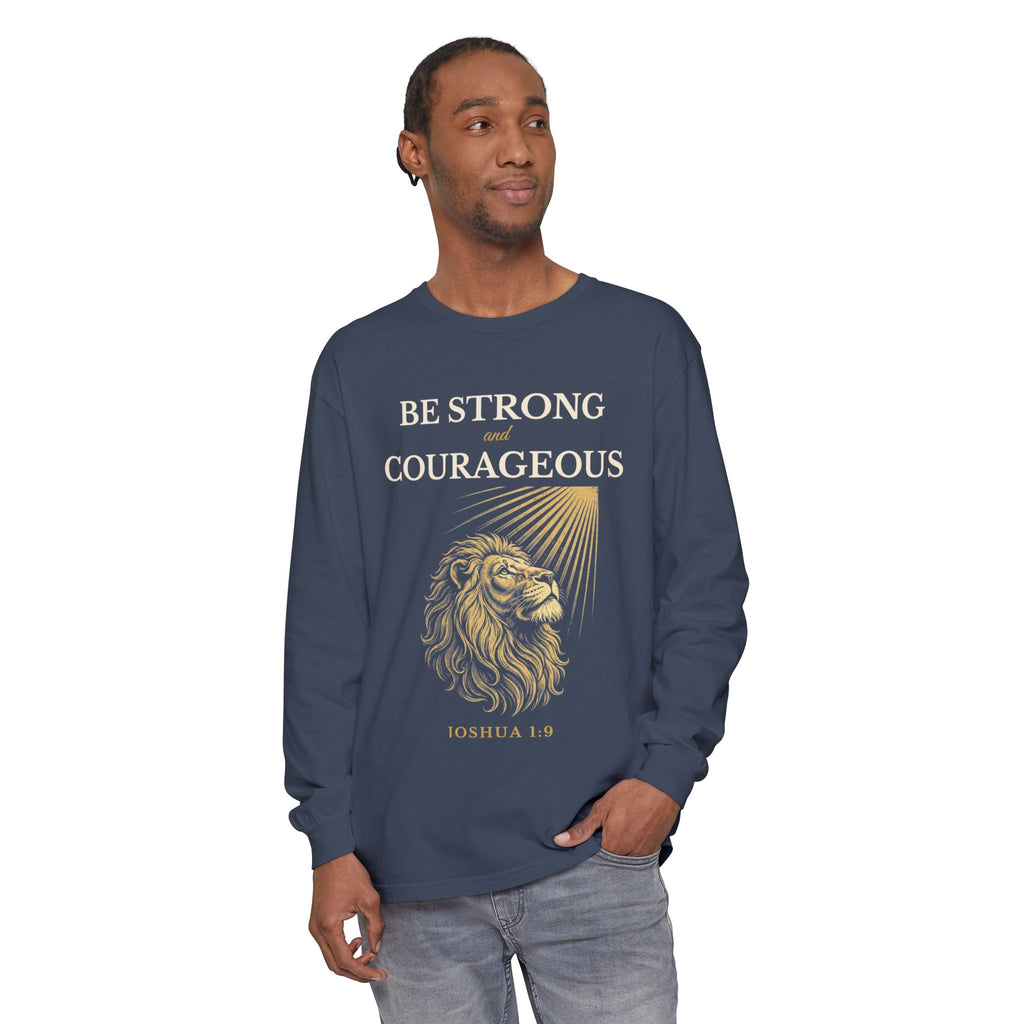 Be Strong and Courageous – Joshua 1:9 Lion Long-Sleeve T-Shirt