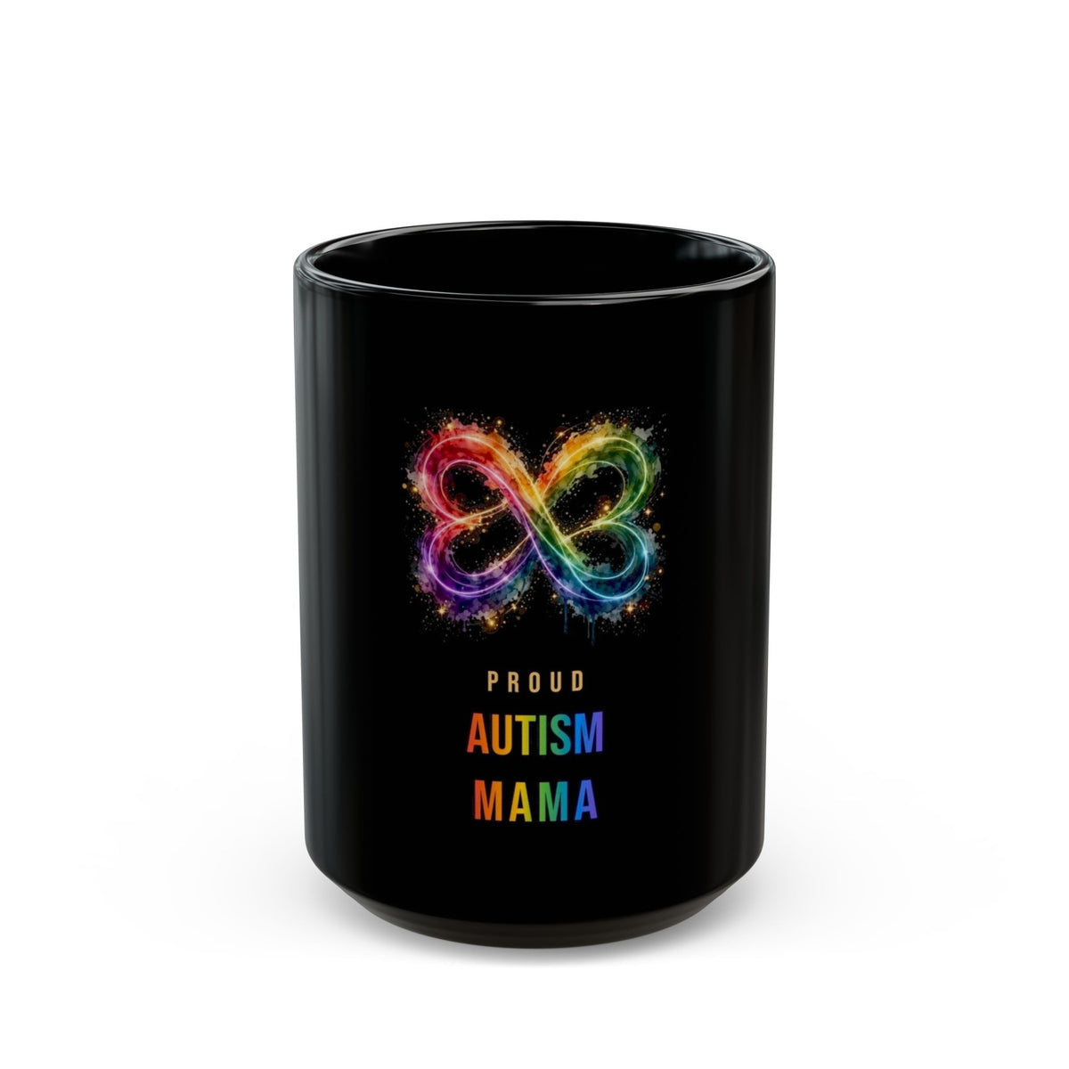 Proud Autism Mama — Rainbow Infinity Black Mug